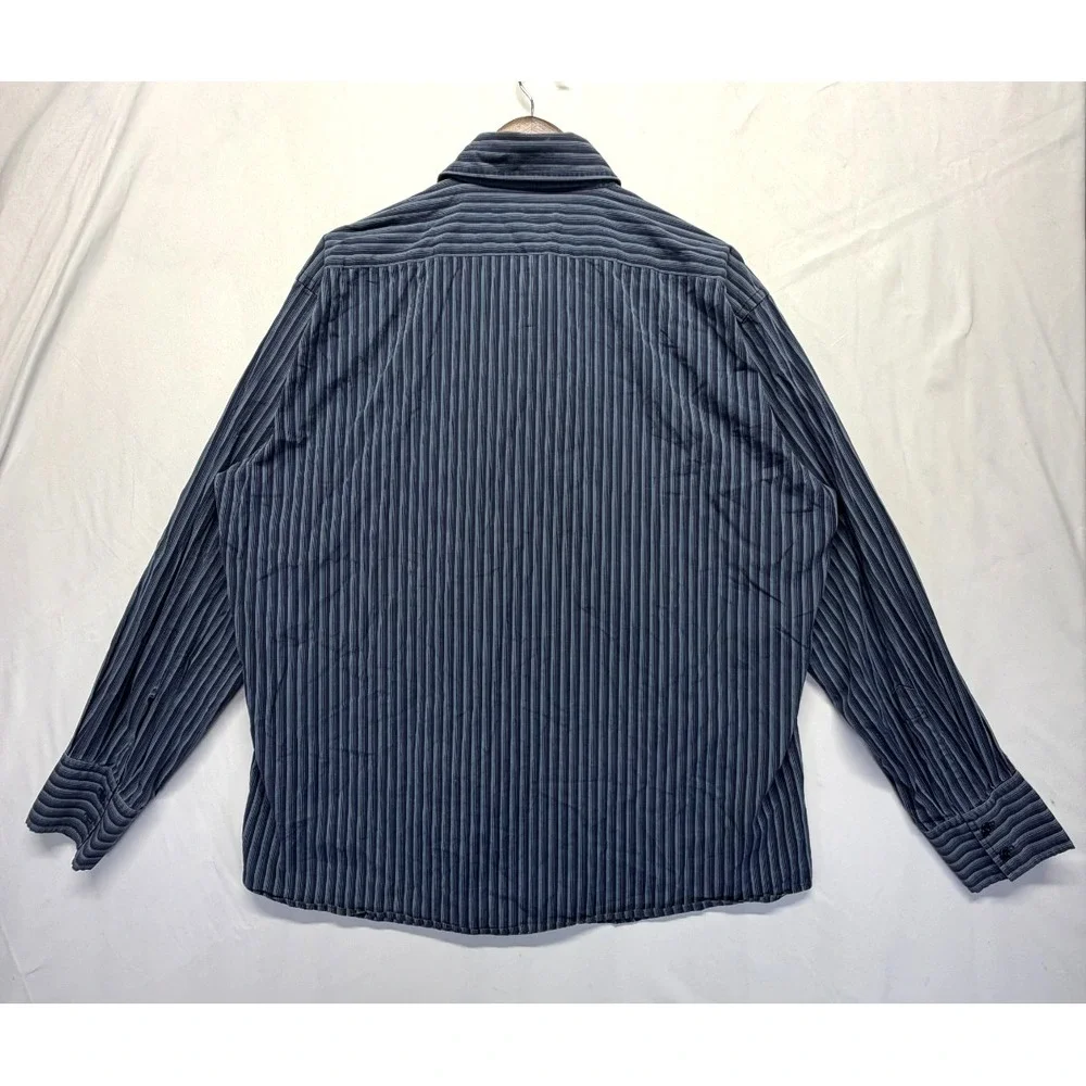 Façonnable Shirt Mens XL Navy Blue Striped Cotton Long Sleeve Collared Button Up